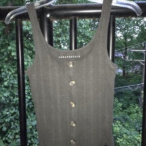 Aeropostale Gray Ribbed Tank Top with Button Detail